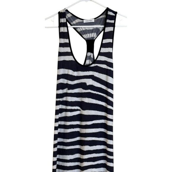 Calvin Klein Women's Striped Racerback Sleeveless Zebra Maxi Dress Size 12 - Picture 3 of 7